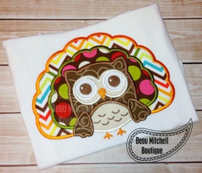 Turkey Owl Applique Embroidery Design